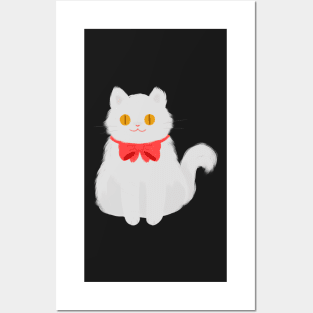 white cat with flower Posters and Art